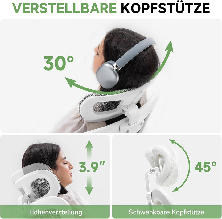GTPLAYER Bürostuhl Ergonomisch, Schreibtischstuhl mit Verstellbarer Kopfstütze, Armlehnen, Lendenwir