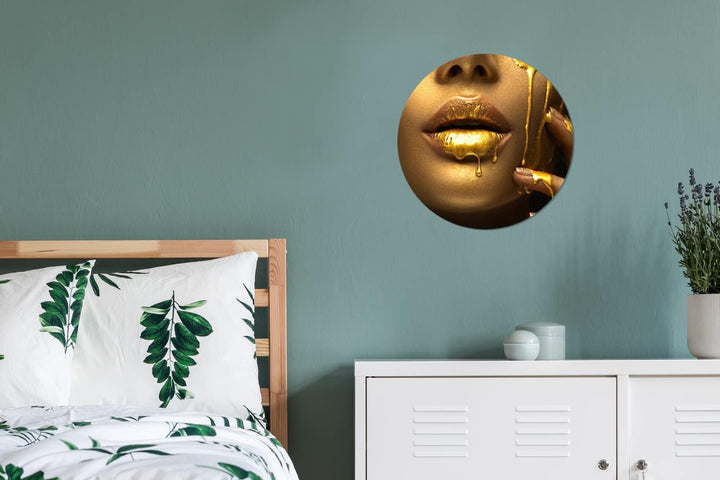 MuchoWow Wandbild Rund Wanddeko Deko Wohnzimmer Bilder 30x30 cm Frau - Farbe - Gold, 30x30 cm