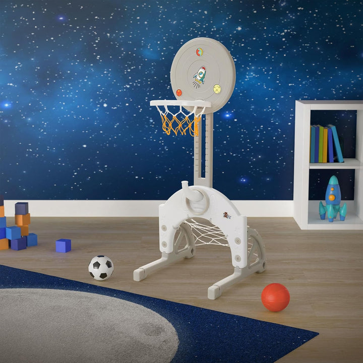 Joyz Kinder Basketballkorb Set, 3-in-1 Basketballständer höhenverstellbar mit Basketballkorb, Fussba
