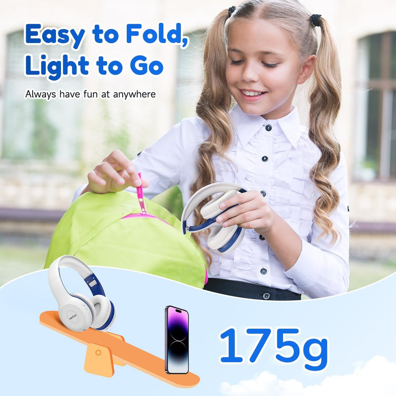 EarFun Bluetooth Kopfhörer Kinder, 85/94dB Lautstärkeregelung, HiFi Sound, HD-Mikrofon, 40 Std Akku,