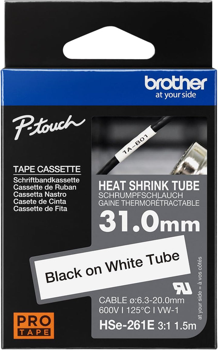 Brother Original Pro Tape HSe-261E Schrumpfschlauch – schwarz auf weiss