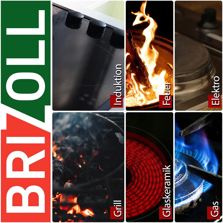 4BIG.fun Ø28cm Grillpfanne Gusseisen mit Pressdeckel Induktion Holzgriff Bratpfanne Pfanne Feuerpfan