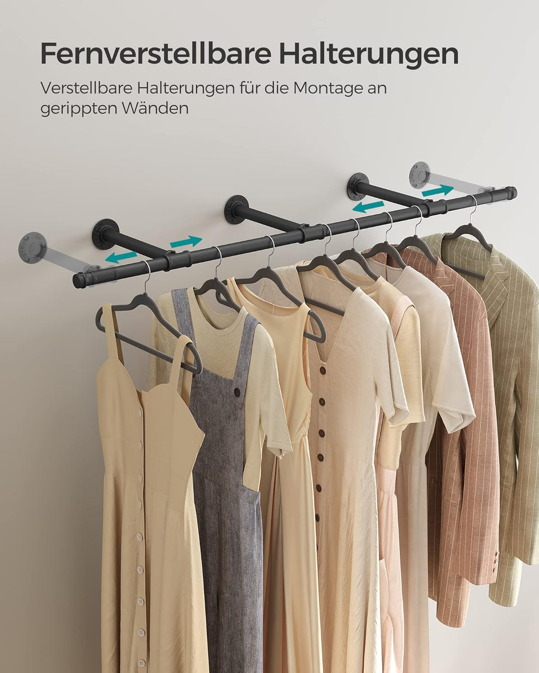 SONGMICS Kleiderstange für die Wand, 2er Set, Kleiderständer Wandmontage, Industrie-Design, platzspa