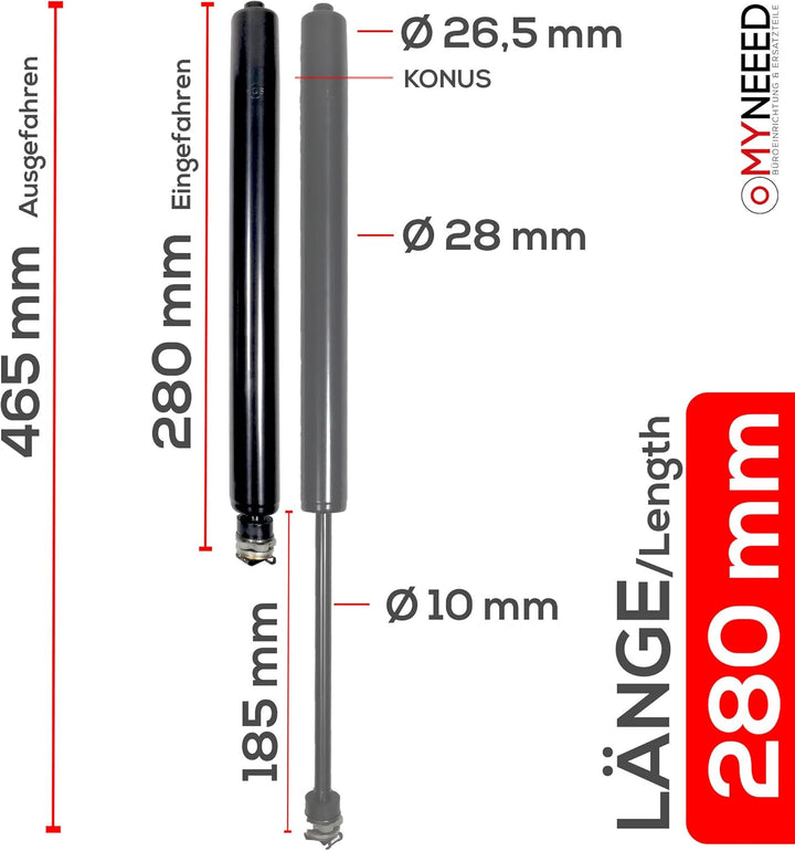 Gasdruckfeder Bürostuhl Ersatzteile Compact - Ersatz Gasfeder bis 200 kg für Drehstuhl Chefsessel -
