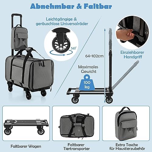 FANTASK Transportbox Mobil, Transporttasche mit Teleskopgriff & Rädern & kleine Tasche, klappbare Re