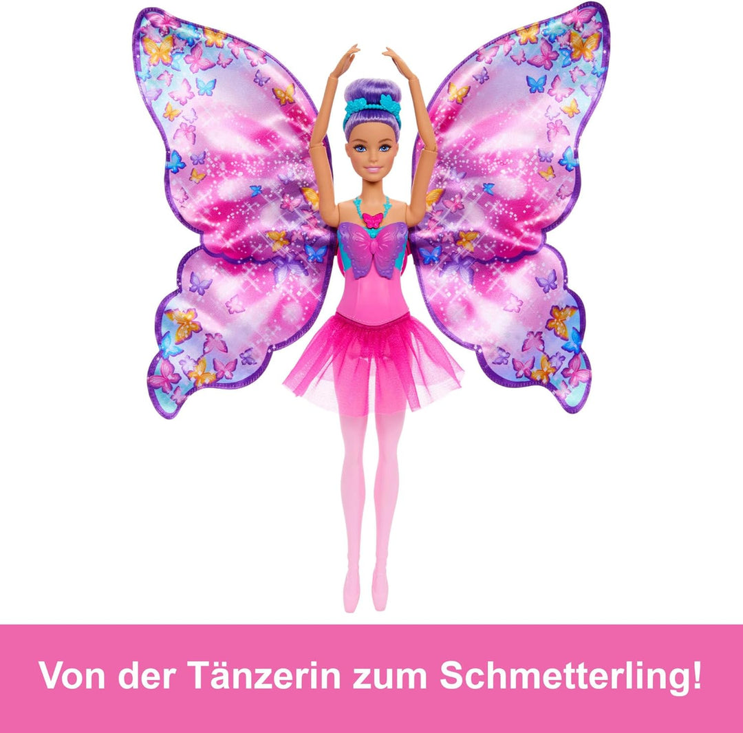 Barbie Tanz und Flatter Puppe mit 2-in-1-Verwandlung von der Tänzerin zum Schmetterling mit sich öff