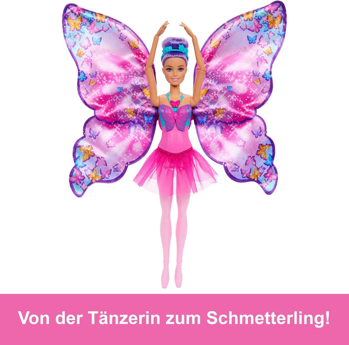 Barbie Tanz und Flatter Puppe mit 2-in-1-Verwandlung von der Tänzerin zum Schmetterling mit sich öff