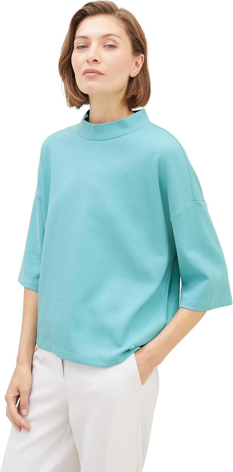 TOM TAILOR Damen Loose Fit Basic T-Shirt mit Struktur XS 10426-summer Teal, XS 10426-summer Teal