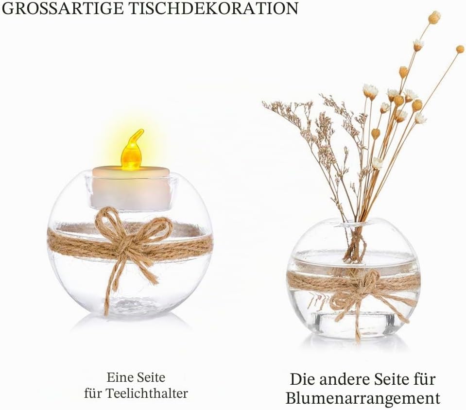 NUPTIO 12 Stück Klarglas Teelichthalter, 2 Nutzungsarten Votive Kerzenhalter, Tischdekoration Hochze