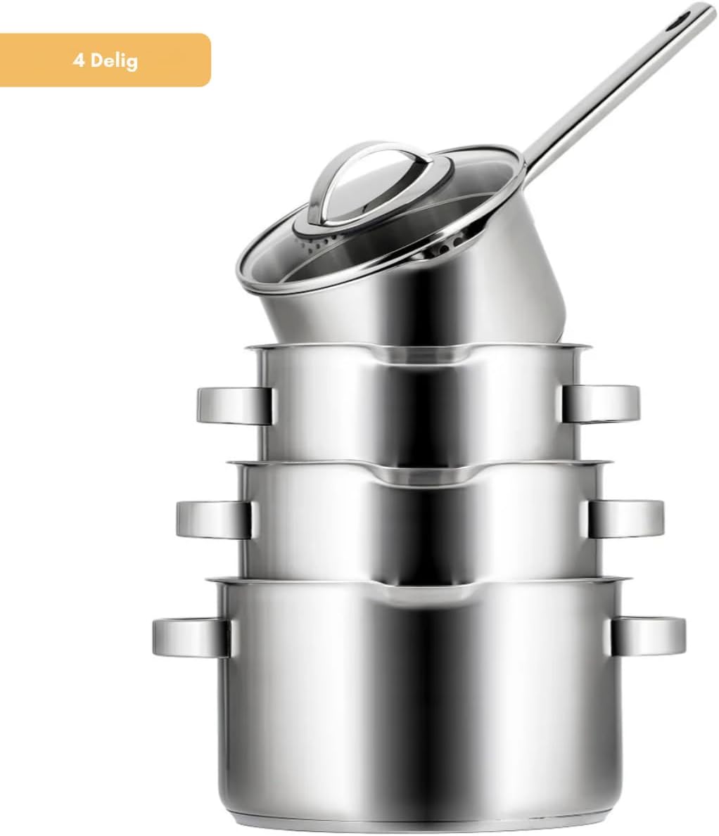 Sola Pearl Premium Topfset Induktion - 4-Teilig, Kochtopf set mit Deckel - 18/10 Mattiert Edelstahl