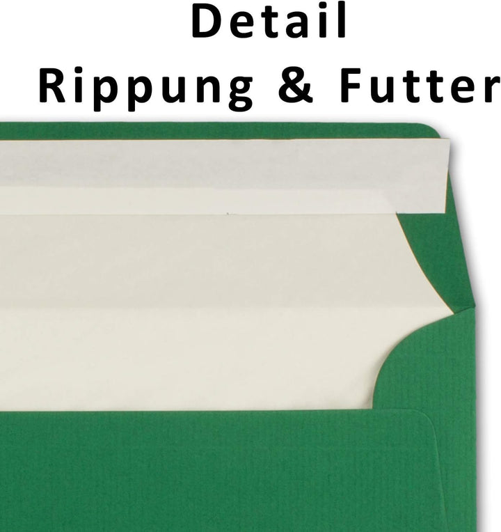 150x Briefumschläge DIN Lang 11 x 22 cm gerippt in Dunkelgrün gefüttert mit weiss em Seiden-Papier 1