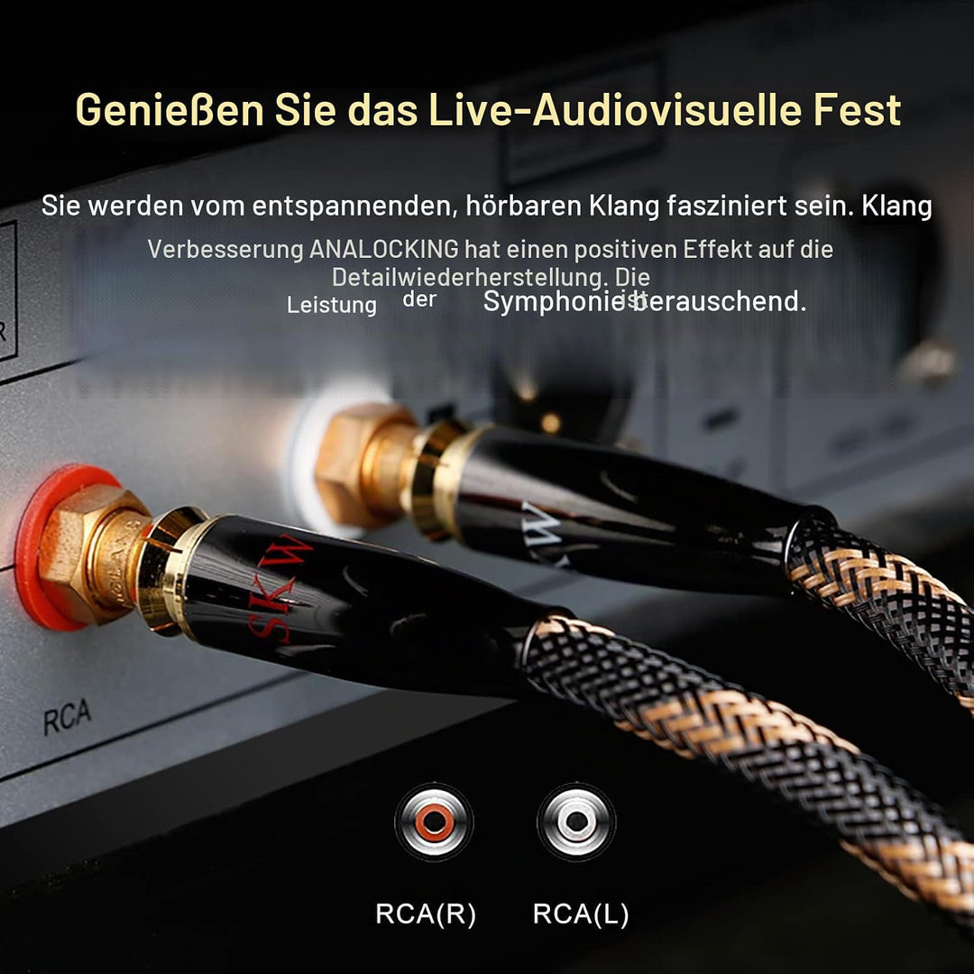 SKW Upgrad Audiophiles Cinch Audio Kabel, 2RCA Stecker zu 2RCA Stecker HiFi System Converter Adapter