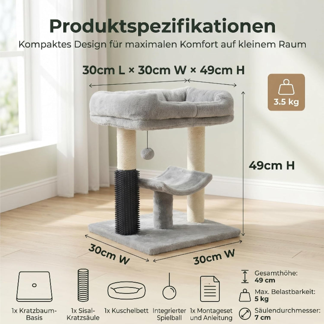 Kleiner Kratzbaum kompakt 49 cm – Katzenkratzbaum klein für Jede Wohnung | Katzenkratzbaum mit Sisal