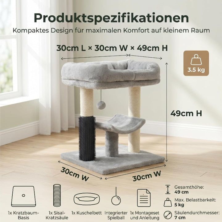 Kleiner Kratzbaum kompakt 49 cm – Katzenkratzbaum klein für Jede Wohnung | Katzenkratzbaum mit Sisal