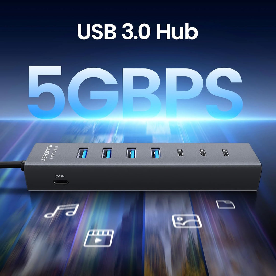USB C auf USB Adapter, Aluminium USB C Hub 5Gbps Mit 4 USB-A & 3 USB-C Port, USB C Verteiler Mehrfac