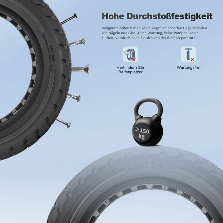VOLOHAS 9,5x2,5-6,1 Vollgummireifen 9,5 Zoll Solide Reifen für NIU KQi3 Sport/Pro/Max Elektroroller