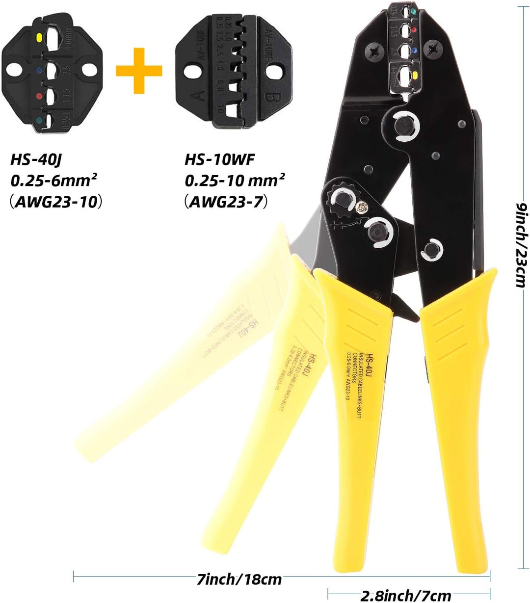 2-in-1 Crimpzange Crimp Set kfz mit Zwei Ersatzköpfe, Aweohtle Kabelschuh Zange und Krimpzange mit 3