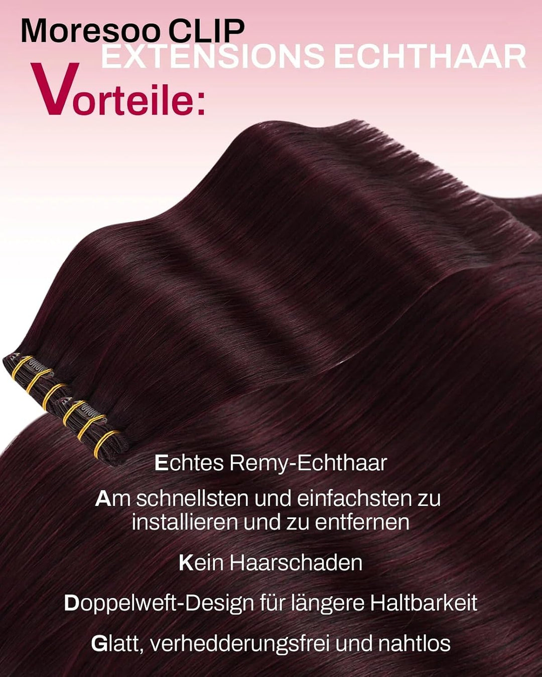 Moresoo Clip Extensions Echthaar Clip in Extensions Rot Doppelt Tressen Haarverlängerung Echthaar Cl