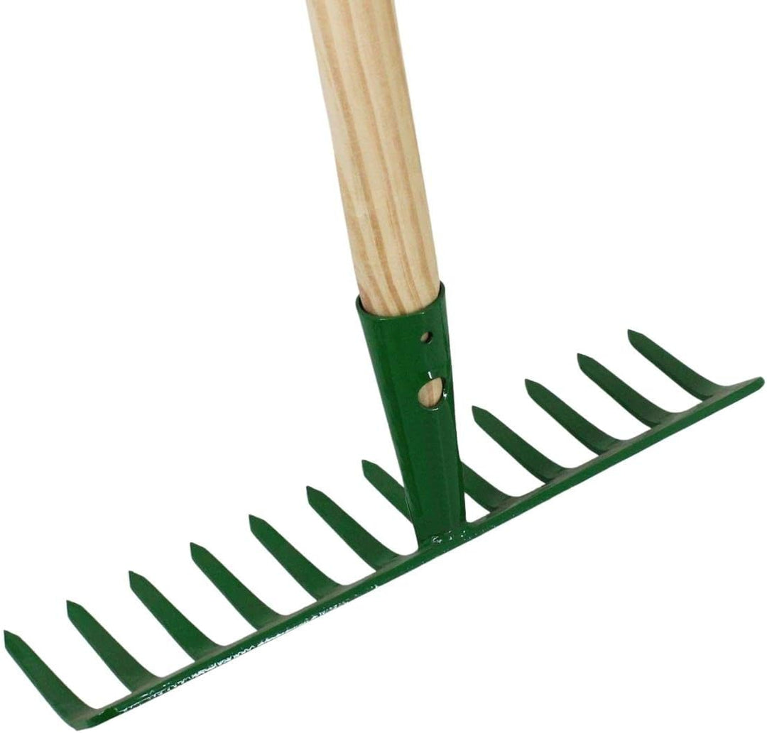 Rekord - Gartenrechen - 14 Zinken Stahl Harke 35 cm mit Holzstiel Rake | Pulverbeschichteter Laubrec