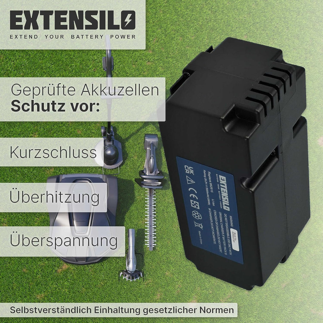 EXTENSILO Akku kompatibel mit Ferrex R800 Easy+ Rasenroboter Rasenmäher (5000mAh, 25,2V, Li-Ion)