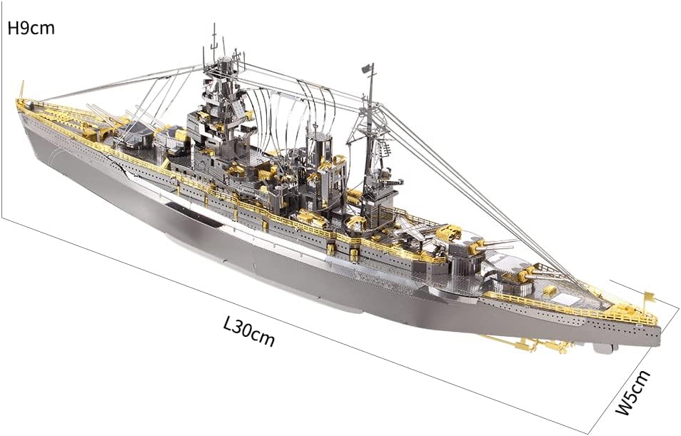 piececool Nagato Class Battleship HP091SG Highly Detailed Metal Model Kit,No Glue, 199 Pieces