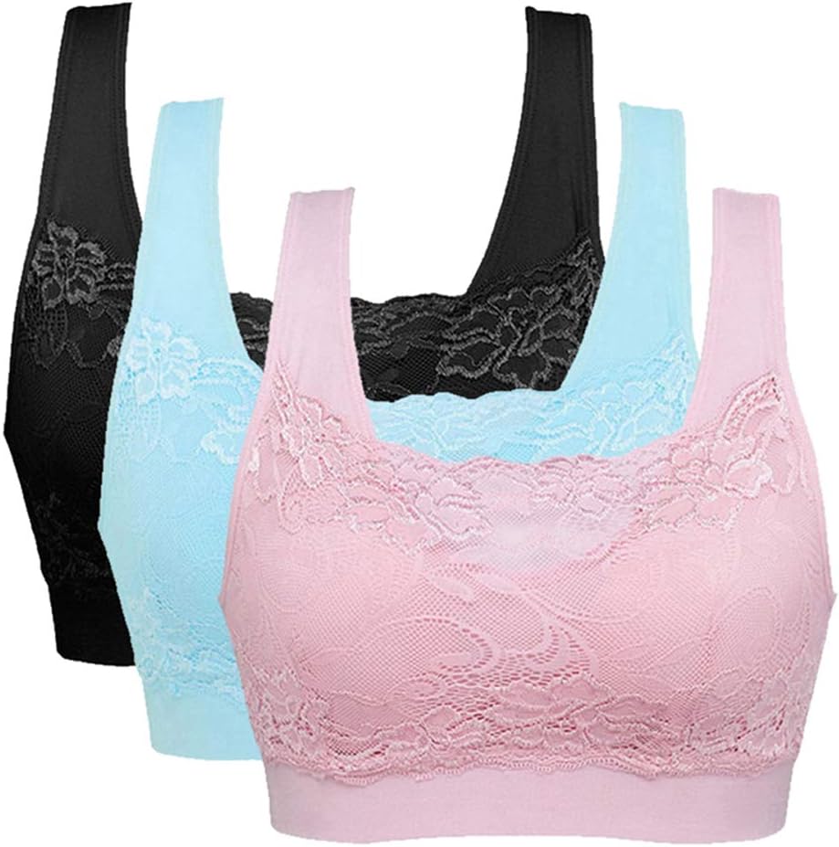 Litthing Underwear Damen Sport BH Spitze Büstenhalter 1/2/3er Pack Atmungsaktiver Bequem für Yoga Fi