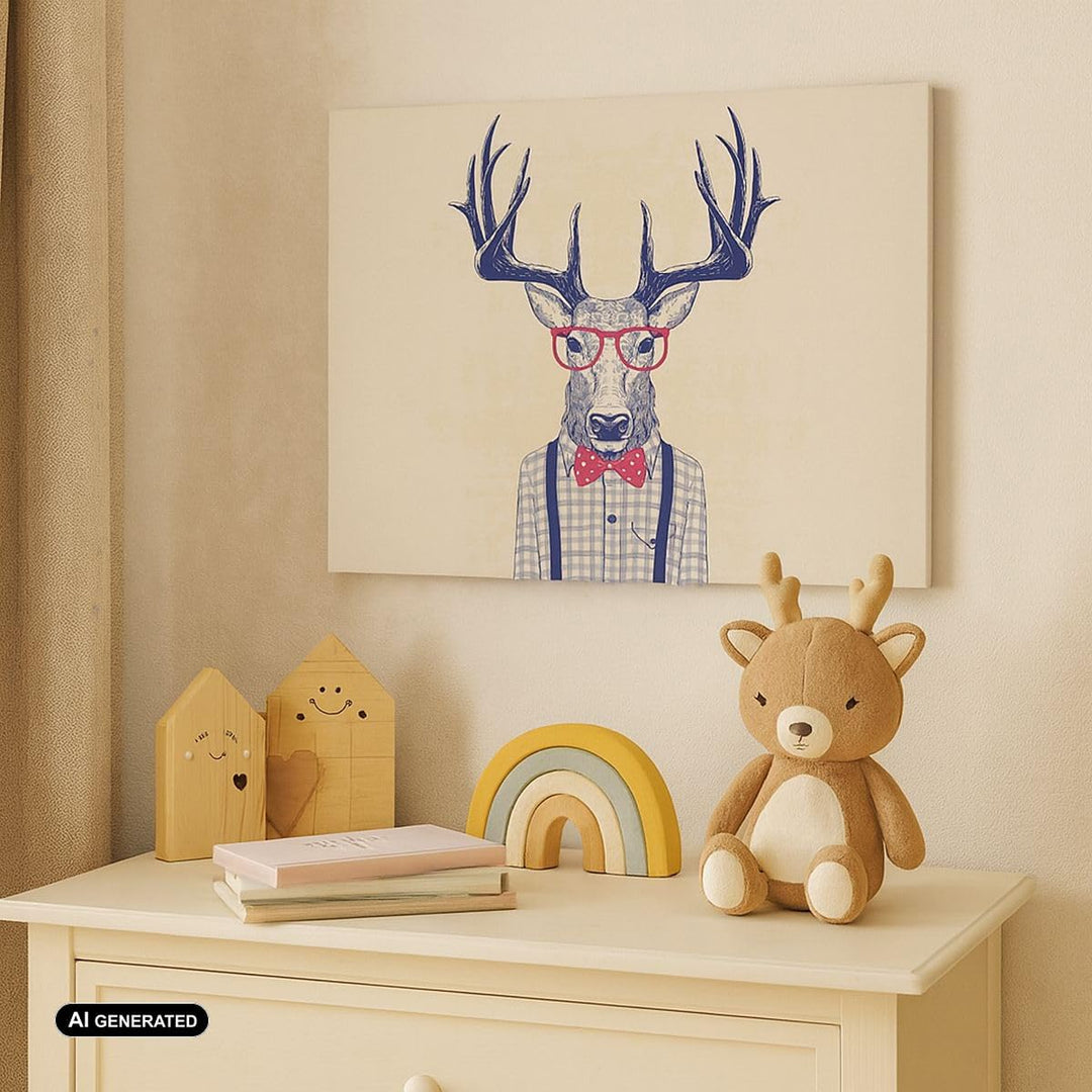 Bilder auf Leinwand 100x70cm Leinwandbild Charakter Hirsch Illustration hipster Gross Wanddeko Bild