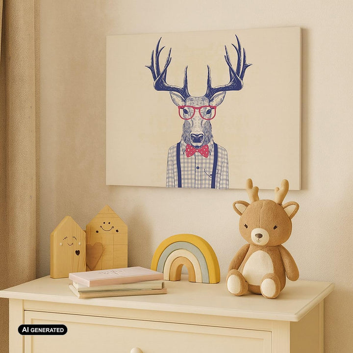 Bilder auf Leinwand 100x70cm Leinwandbild Charakter Hirsch Illustration hipster Gross Wanddeko Bild