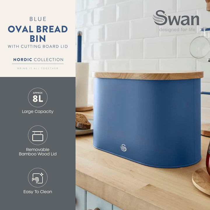Swan Nordic Brotkasten, Deckel aus Bambusschneidebrett, Bread Bin aus Kohlenstoffstah für die Aufbew