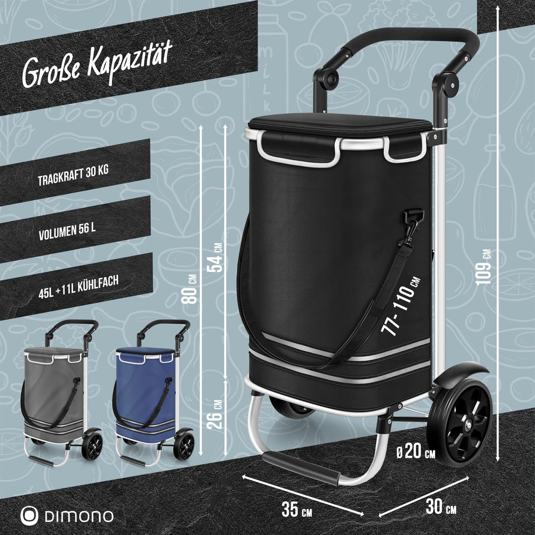 Dimono® Einkaufstrolley Rolltex Klappbarer 3 in1 Trolley zum Einkaufen; 56 Liter inkl. Kühlfach; Tra