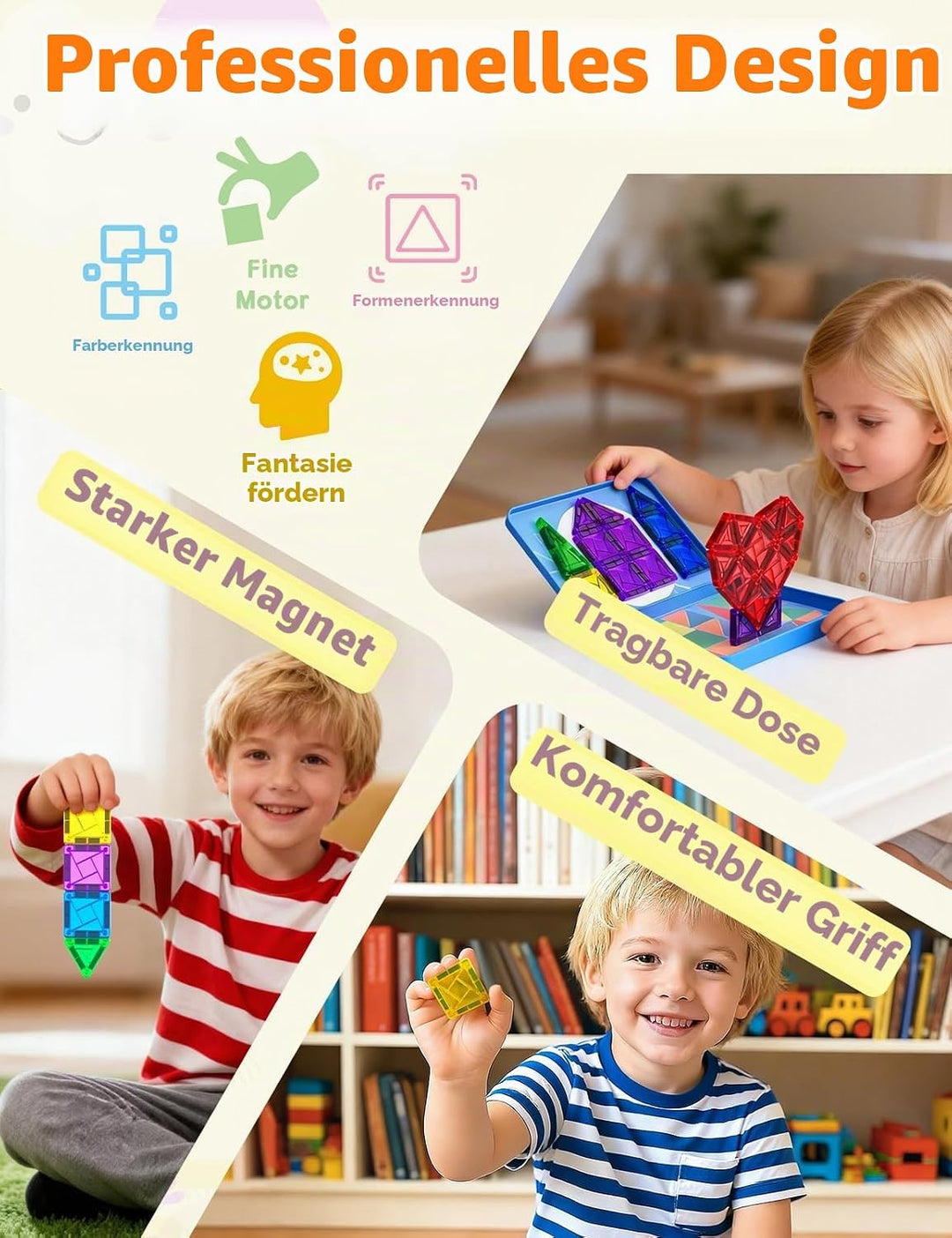 Magnetische Fliesen 42 Stück, Mini Magnetbausteine ReiseSet, Magnetbausteine für Kinder Kreatives Sp