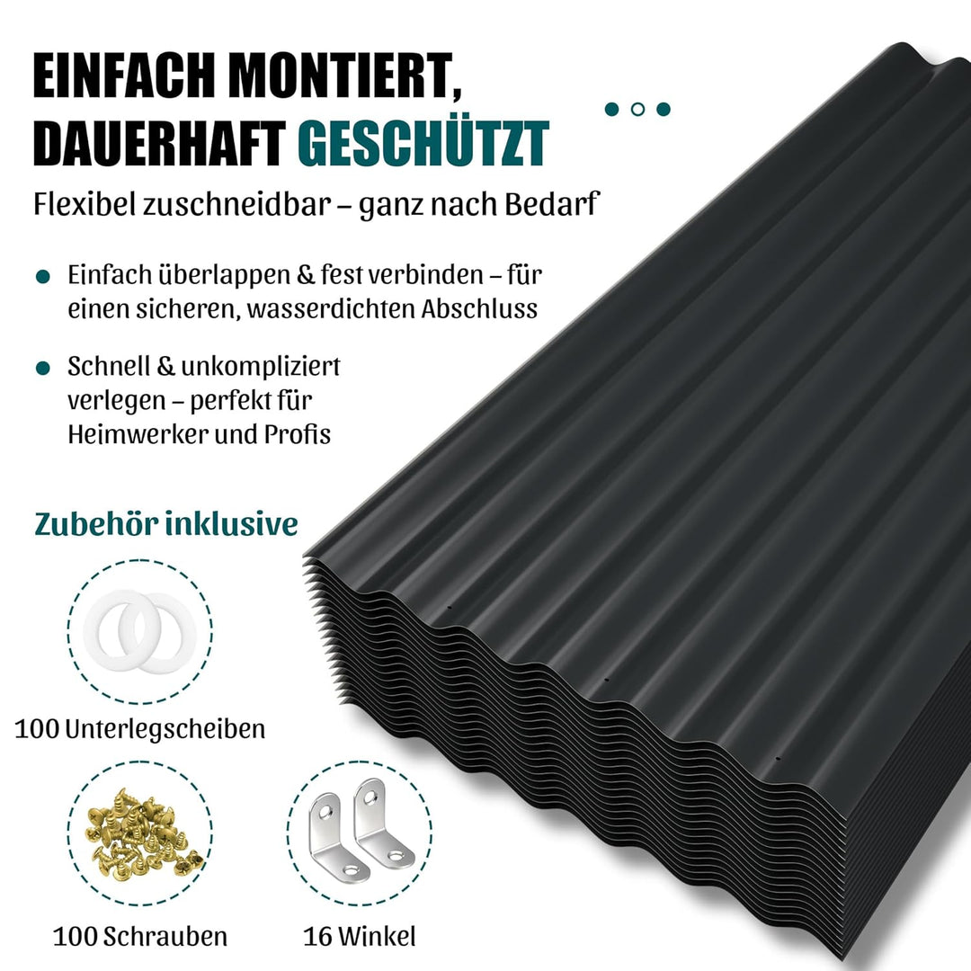 Thanaddo Wellplatten Metall Blech, 20er Set Wellplatte Dach Platten Stahlblechdachplatten mit Schrau