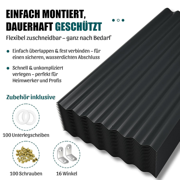 Thanaddo Wellplatten Metall Blech, 20er Set Wellplatte Dach Platten Stahlblechdachplatten mit Schrau