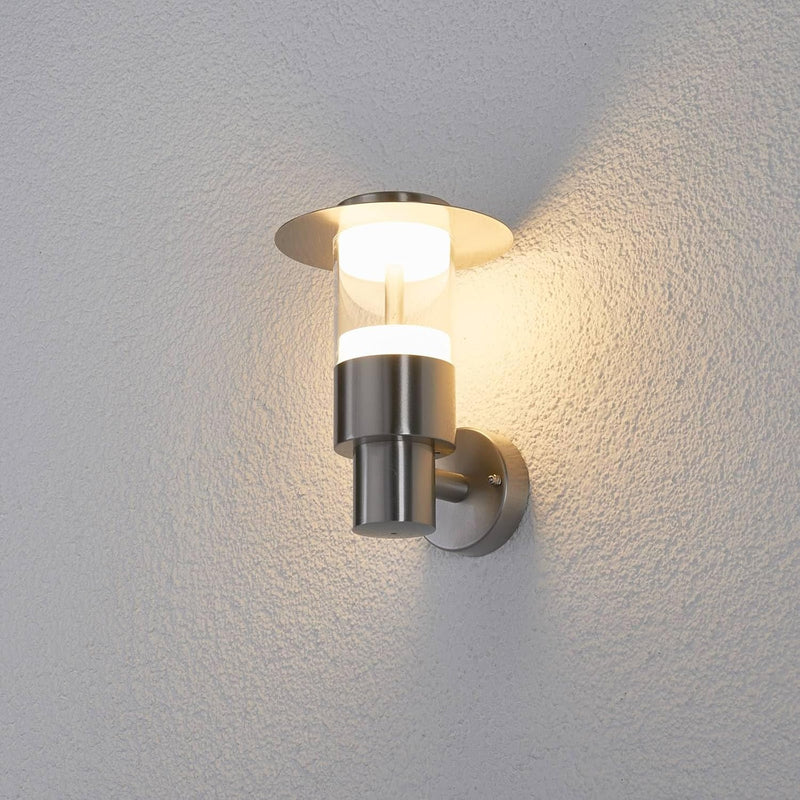 Lindby Edelstahl LED Wandlampe aussen, Aussenwandleuchte spritzwassergeschützt IP44, 1x 11W LED, war