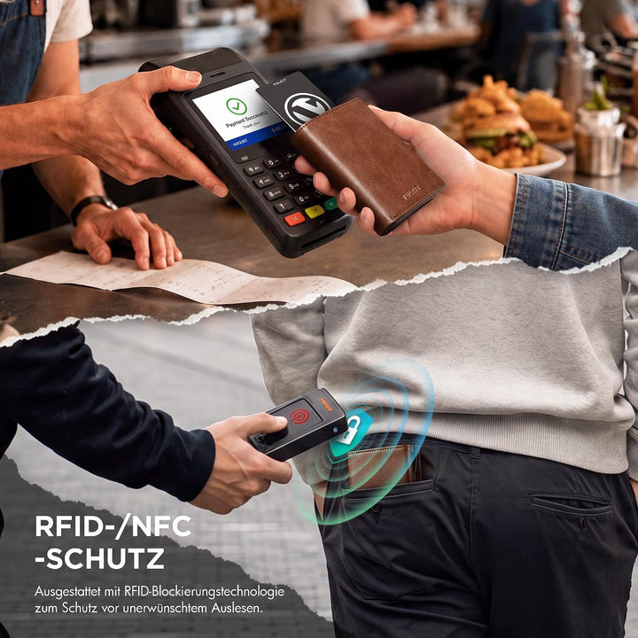 VULKIT Herren Geldbörse Schlanke mit RFID-Schutz und Münzfach | Leder Geldbeutel Kartenetui Klein Po
