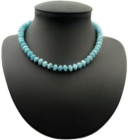 Kette Collier aus echtem Aquamarin Linsen glatt hellblau 48cm Aquamarinkette