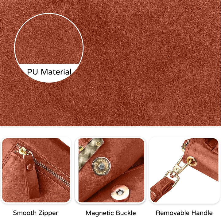 PORRASSO Geldbörse Damen Umhängetasche Portemonnaie Leder Geldbeutel Wristlet Bag mit Viele Fächer M