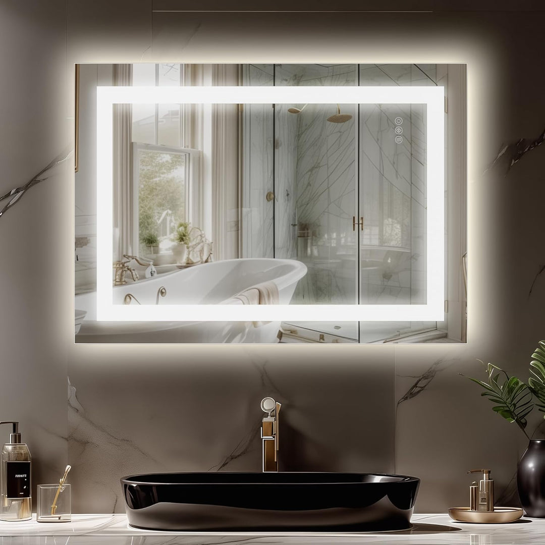 Antok 80x60cm LED Badezimmerspiegel mit Beleuchtung, dimmbarer beschlagfreier Smart-Spiegel mit 3 Fa