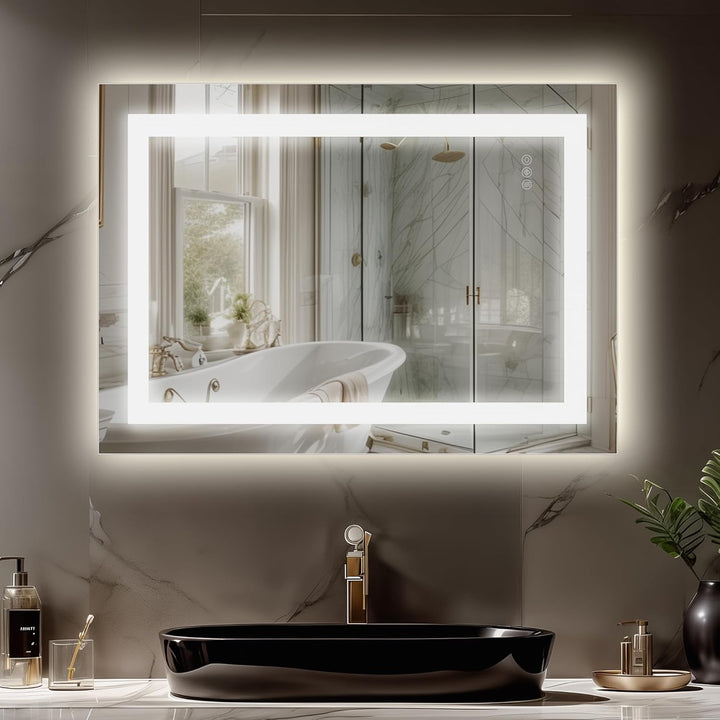 Antok 80x60cm LED Badezimmerspiegel mit Beleuchtung, dimmbarer beschlagfreier Smart-Spiegel mit 3 Fa