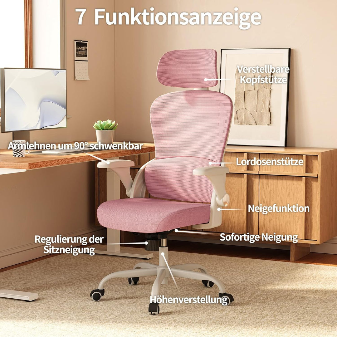 TRALT Ergonomischer Bürostuhl - Schreibtischstuhl mit Verstellbare Kopfstütze Höhenverstellbarer Bür