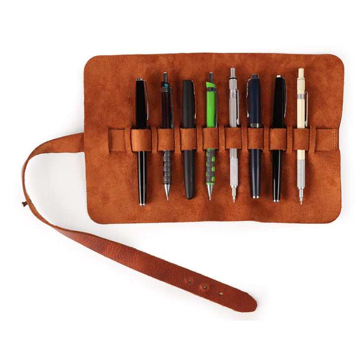 LONDO Etui für Stifte und Bleistifte aus echtem Leder, Braun