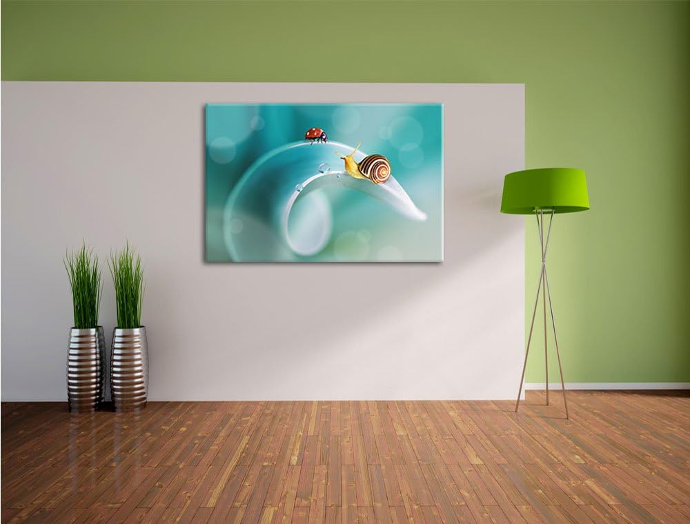 Pixxprint eine Schnecke und Marienkäfer als Leinwandbild/Grösse: 100x70 cm/Wandbild/Kunstdruck/ferti
