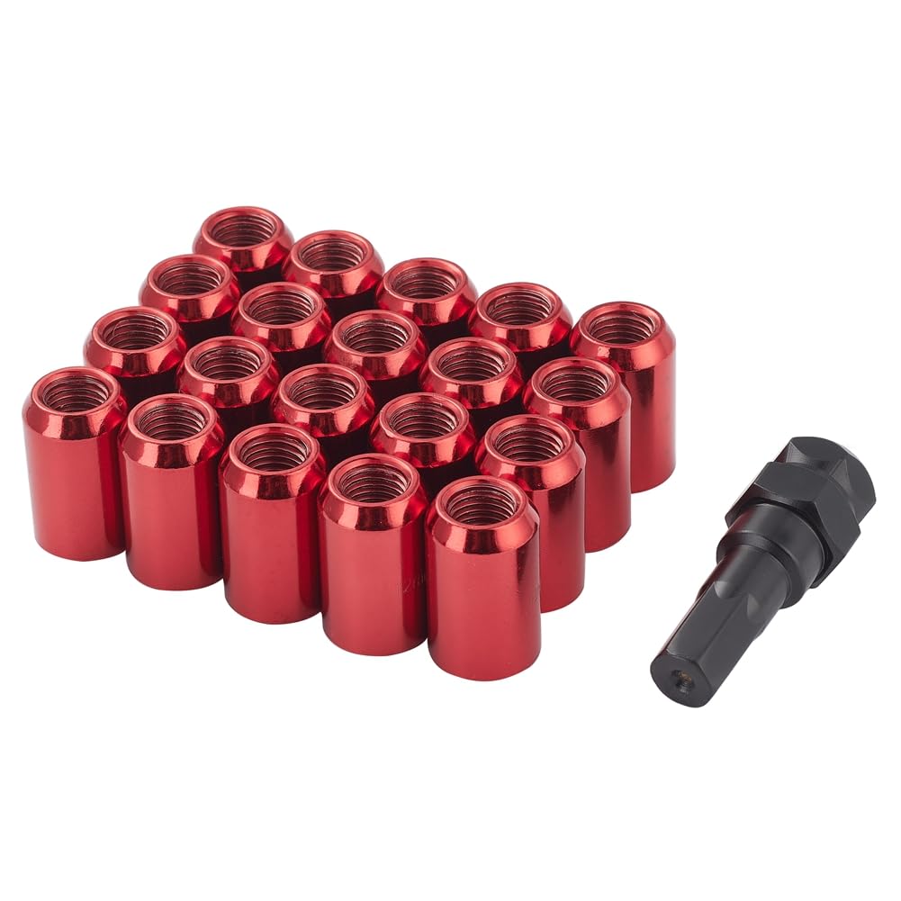 20 Stück Kegel 60° Schmal Sechskantschlüssel Stahl Lug Nuts M12 x 1,5 Radmuttern (Rot), rot