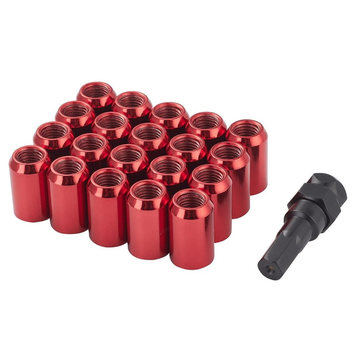 20 Stück Kegel 60° Schmal Sechskantschlüssel Stahl Lug Nuts M12 x 1,5 Radmuttern (Rot), rot