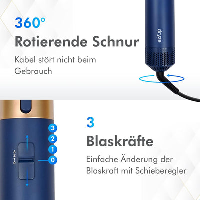 Dryze airstyler 5 in 1, lockenstab, haartrockner, warmluftbürste, föhnbürste, föhn… (Vinca Blue), Vi