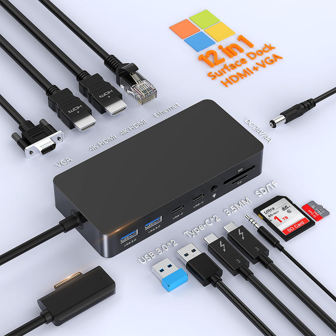 Micro-soft Surface Dock 2,Surface Docking Station 12 in 1 Triple Display Surface Dock mit 2 HDMI 4K