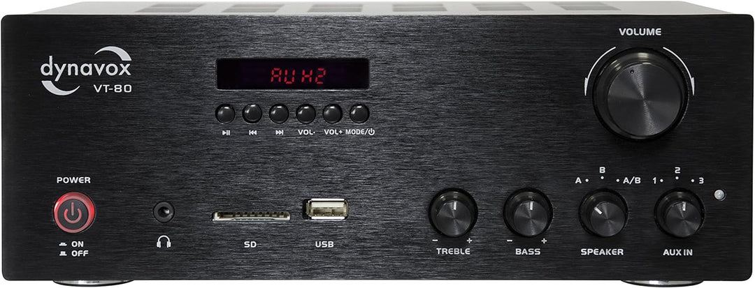 Dynavox Stereo Kompakt-Verstärker VT-80 schwarz, schraubbare Anschluss-Terminals für 4 Lautsprecher,