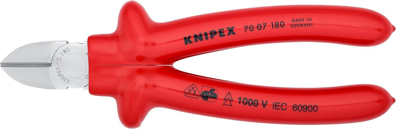 Knipex Seitenschneider verchromt, tauchisoliert, VDE-geprüft 180 mm 70 07 180 verchromt Griffe Tauch