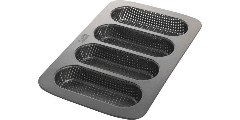 Birkmann, Laib &amp; Seele, Mini-Baguetteblech, perforierte Baguetteform aus Karbonstahl für 4 Mini-Bagu