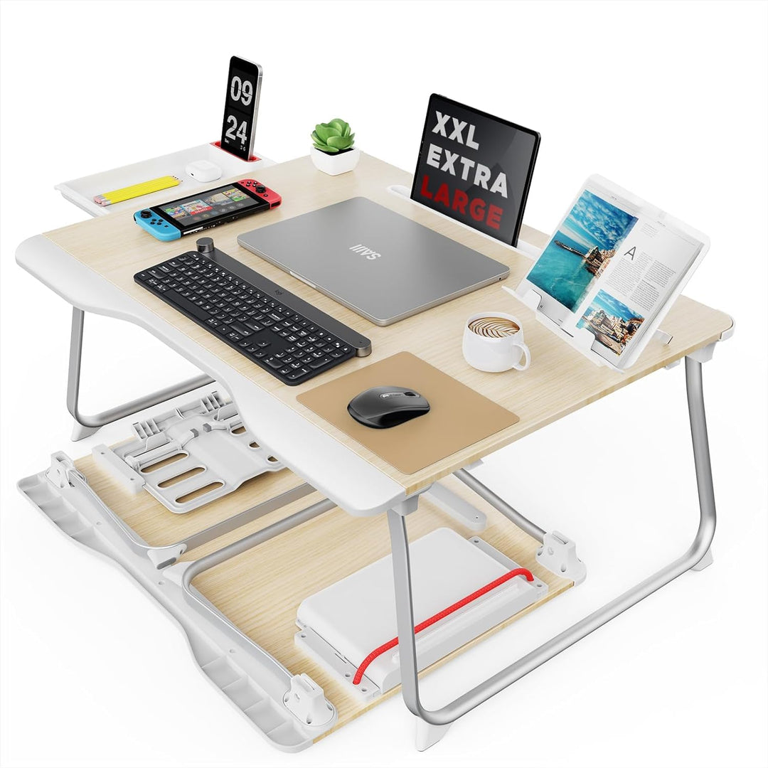 SAIJI Klappbarer Bett-Schreibtisch für Laptop, Essen, Frühstück, Schreiben, Gaming, extra gross, 65x